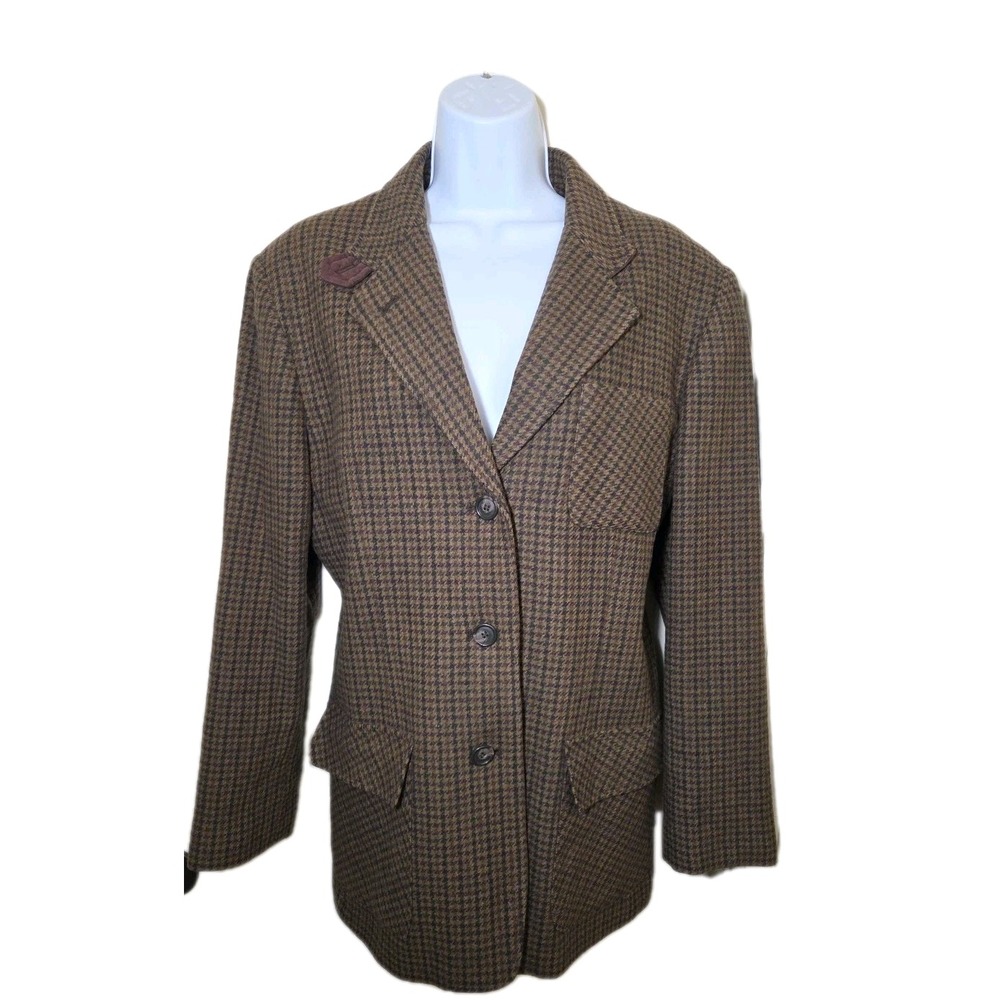 Vtg 90s Braebrook Equestrian English Country Blazer‎ Wool Check Elbow Patches 14